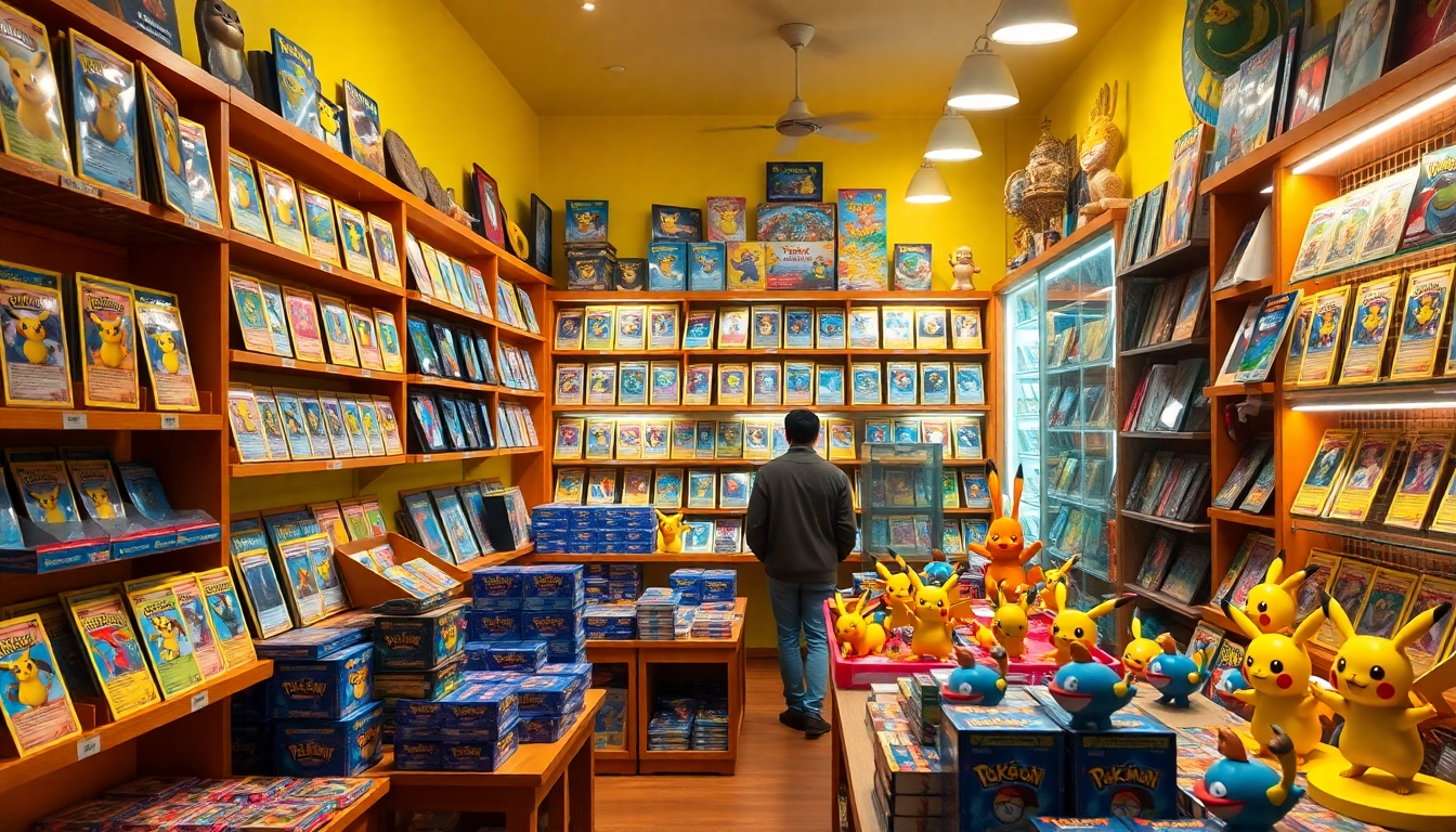 Discover authentic Pokemon cards in India within a vibrant shop setting.